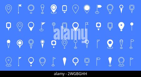 Set white location pin icon. Map pin place marker. Destination symbol, Location icon. Modern Map marker pointer logo icon set. GPS pin symbol collecti Stock Vector