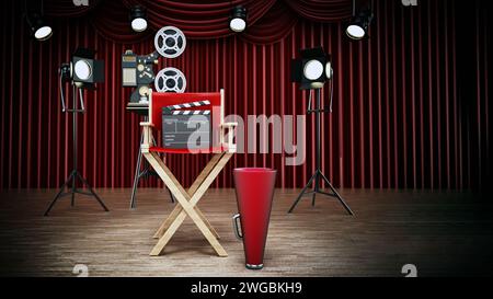 Directors chair with clapperboard and megaphone. Cinematography ...