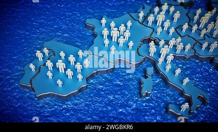 3D little people standing on the map of Europe. 3D illustration. Stock Photo