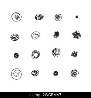 Set of hand drawn doodle circles in a grunge style. Vector illustration for bullet journal. Transparent background. Scribble doodle circle and point. Stock Vector