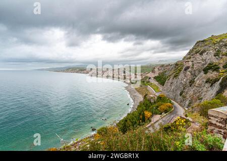 View of the town of Bova Marina seen from the Sanctuary of the Madonna del Mare Stock Photo