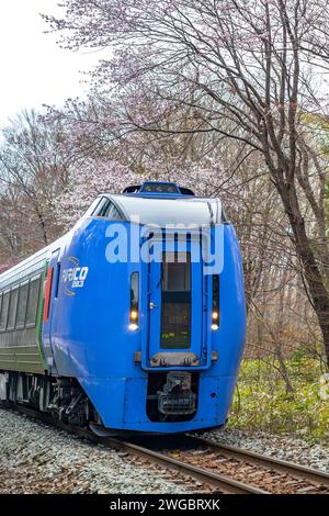 KiHa 283 series tilting diesel multiple unit train type, operated by Hokkaido Railway Company (JR Hokkaido) on limited express services in Hokkaido Stock Photo