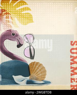 Summer vacation collage with beach items and copy space Stock Photo