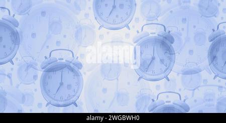 Vintage alarm clocks creative background, time and deadlines concept Stock Photo