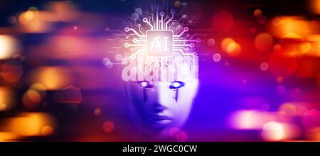 Humanoid robot and AI chip, Artificial Intelligence concept Stock Photo