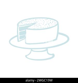 Big Cake On A Stand With A Slice Cut Out Doodle Icon Stock Vector