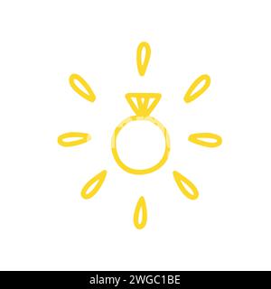 Shining Doodle Golden Diamond Ring Icon Stock Vector