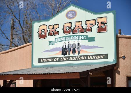 Tombstone, Arizona. U.S.A. 12/30/2023. O.K Cafe on Allen Street.  Tombstone’s main street.  Boutiques, saloons, dining, and art galleries, Stock Photo