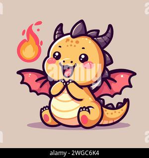 cartoon character mascot cute baby dragon blowing fire Stock Vector