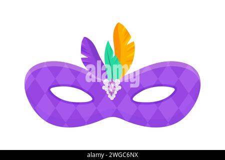 Carnival mask purple with feathers , masquerade, purim and mardi gras. On a white isolated background  vector Stock Vector