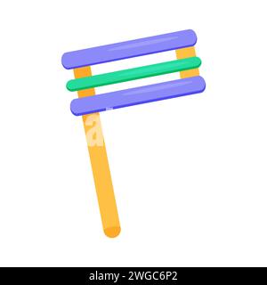 Traditional Purim wooden rattle. Musical instrument. on white insulated background , Happy Purim day vector Stock Vector