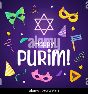 Happy Purim poster for party, banner, Jewish holiday. Religious holidays and events vector Stock Vector