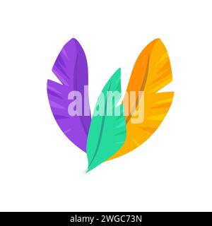 set of multicolored , feathers purple, orange and green. On a white isolated background  vector Stock Vector