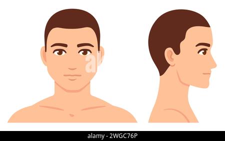Male face and head profile diagram, simple flat cartoon style. Man head template for beauty and healthcare infographic. Isolated vector illustration. Stock Vector