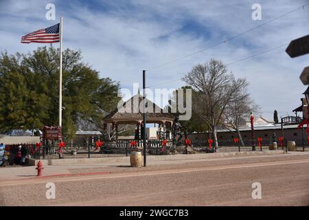 Tombstone, Arizona. U.S.A. 12/30/2023. Allen Street.  Tombstone’s main street.  Boutiques, saloons, dining, art galleries, and collectible shops. Stock Photo