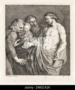 Unbelief of Tomas, Philippe Lambert Joseph Spruyt, after Peter Paul Rubens, 1747 - 1801 print Christ shows Tomas his wounds and invites him to touch them. Tomas and two other apostles look surprised. Ghent paper etching Christ shows Thomas his wounds Stock Photo