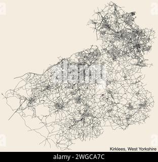 Street roads map of the METROPOLITAN BOROUGH OF KIRKLEES, WEST YORKSHIRE Stock Vector