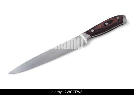 Large kitchen knife with wooden handle isolated on white background Stock Photo