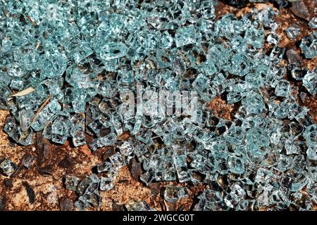 Car windshield glass fragments on floor Stock Photo