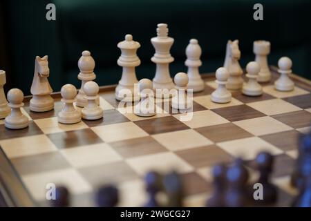 A wooden chess set being assembled fobr a game Stock Photo
