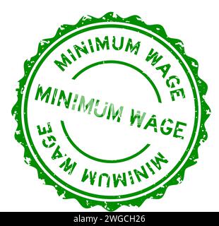 Grunge green minimum wage word round rubber seal stamp on white background Stock Vector