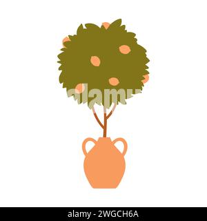 Lemon tree in clay vase. Arabian decorative plants, tropical vegetation cartoon vector illustration Stock Vector