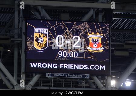 Arnhem, Netherlands. 04th Feb, 2024. ARNHEM, Stadium Gelredome, 04-02-2024, season 2023/2024, Dutch Eredivisie. during the match Vitesse - Go Ahead Eagles, final result 0-2, score board Credit: Pro Shots/Alamy Live News Stock Photo