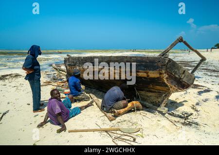 Boat building shipyard in the north coast Zanzibar Tanzania Stock Photo