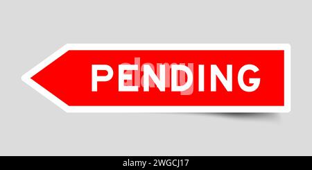 Red color arrow shape sticker label with word pending on gray background Stock Vector