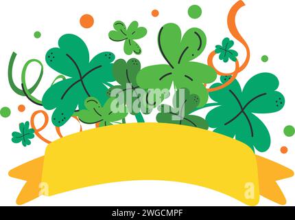 Saint Patrick's Day modern cartoon yellow golden label. hand drawn Vector design greetings card or poster. Groovy cartoon illustration Stock Vector