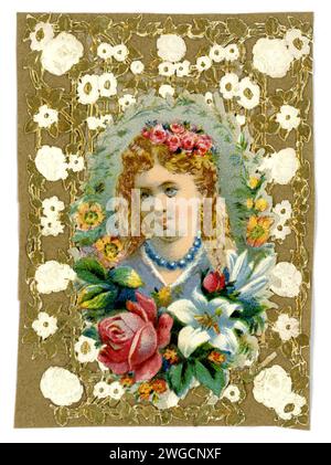 Original Victorian paper lace Valentines day greetings card. The message is The Love I Prize.  U.K. circa 1890. Paper on back form an old alum as are the others Stock Photo