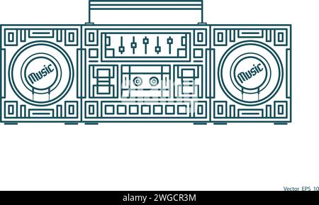 Old multi-colored tape recorder.Vector illustration. Stock Vector