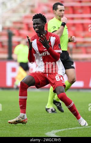 Antwerp, Belgium . 04th Feb, 2024. Mahamadou Doumbia of Antwerp looks  dejected during a football game between Royal Antwerp FC and Club Brugge on  match day 24 of the Jupiler Pro League