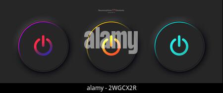 A set of three round buttons with the power symbol in black. Stock Vector