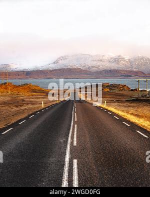A Rng road number 1 in southern Iceland with mountains in the background Stock Photo