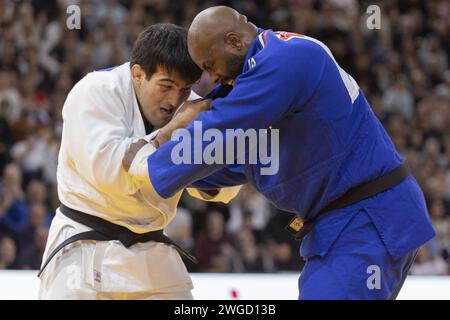 Teddy RINER (FRA) won against Alisher YUSUPOV (UZB) in semi final +100kg men category during the Paris Grand Slam 2024, IJF Judo event, 50th anniversary, on February 4, 2024 at Accor Arena in Paris, France Stock Photo