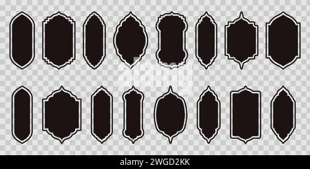Aesthetic Blend of Oriental and Modern Boho Design Elements in Islamic Style Borders and Frames. Windows and Arches Illustrations Add a Touch of Elegance. Silhouette with line offset Stock Vector