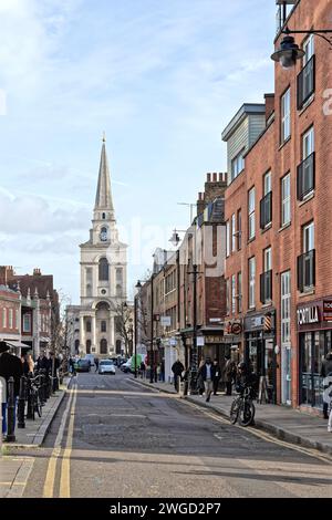 Christ Church Spitalfields as viewed along Brushfield street , City of London England UK Stock Photo