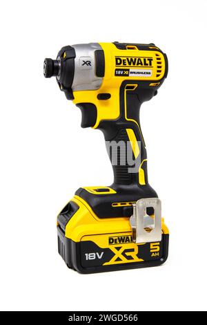 Dewalt 18V XR Brushless Impact on a white background. Stock Photo
