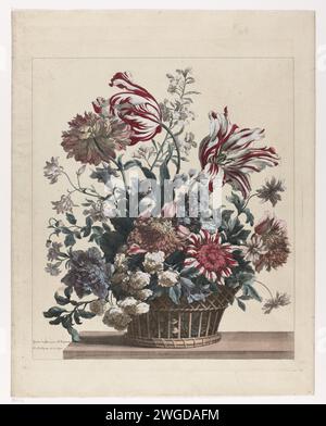 Basket with Flowers, Jean Baptiste Monnoyer, 1646 - 1699 print  publisher: ParisFrance paper engraving / etching cut flowers; nosegay, bunch of flowers. still life of plants, flowers and fruit Stock Photo