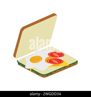 Sandwich with fried egg and bread toast, collection of wheat sandwiches vector illustration, with butter, fried eggs, cheese, Breakfast concept toast. Stock Vector