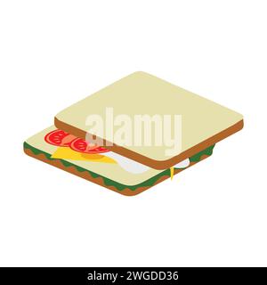 Sandwich with fried egg and bread toast, collection of wheat sandwiches vector illustration, with butter, fried eggs, cheese, Breakfast concept toast. Stock Vector