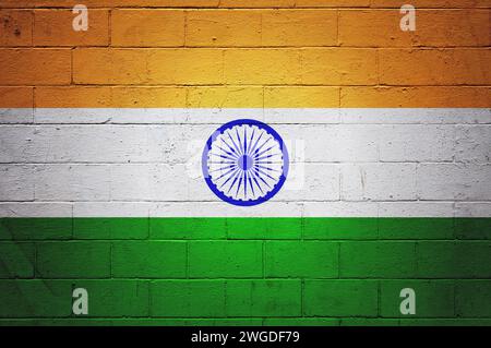 Flag of India painted on a cinder block wall. Stock Photo