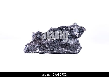 calcite on manganite photography isolated on white blackground. N'Chwaning 2 Mine, Kalahari Manganese Fields, South Africa. Stock Photo