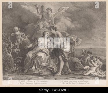 Bacchus and Ariadne on the island of Naxos, Joseph Wagner (Possible), after Jacopo Amigoni, 1739 - 1780 print  Venice paper etching / engraving Bacchus finds Ariadne on Naxos Stock Photo