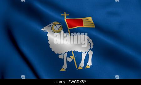Flag of the Swedish County of Gotlands. Waving  Fabric Satin Texture Flag of Gotlands 3D illustration. Real Texture Flag of the Gotlands, Swedish Flag Stock Photo