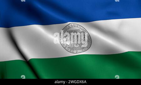 Flag of the Swedish Region Unofficial Jamtland. Waving  Fabric Satin Texture Flag of Unofficial Jamtland 3d Illustration. Real Texture Flag of the Uno Stock Photo