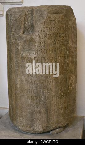 Treaty of 815. 30-year peace agreement signed in Constantinople between the Bulgarian Khan Omurtag (814-831) and the Byzantine Emperor Leo V "the Armenian" (813-820). Column bearing the text of the peace treaty between Bulgaria and Byzantium. From Sechishte village (Suleiman kyuoi), Shumen region, Bulgaria. Around year 815. National Archaeological Museum. Sofia. Bulgaria. Stock Photo