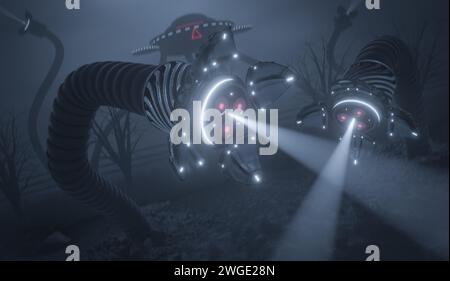 Futuristic, alien and robotic or scary creature with fangs or dripping ...