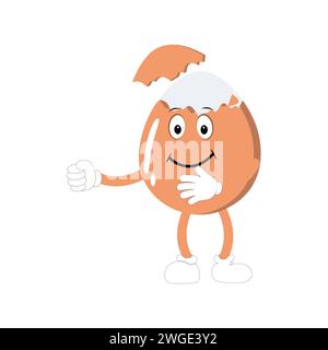 Happy egg cartoon mascot character, Cartoon egg giving thumb up, hand drawn cartoon kawaii vector illustration. Retro Easter with different emotions Stock Vector